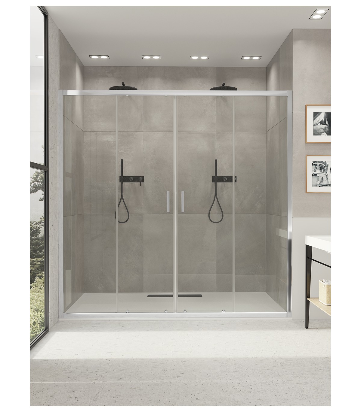 Mampara de ducha Frontal en cristal serigrafiado 2 puertas correderas
